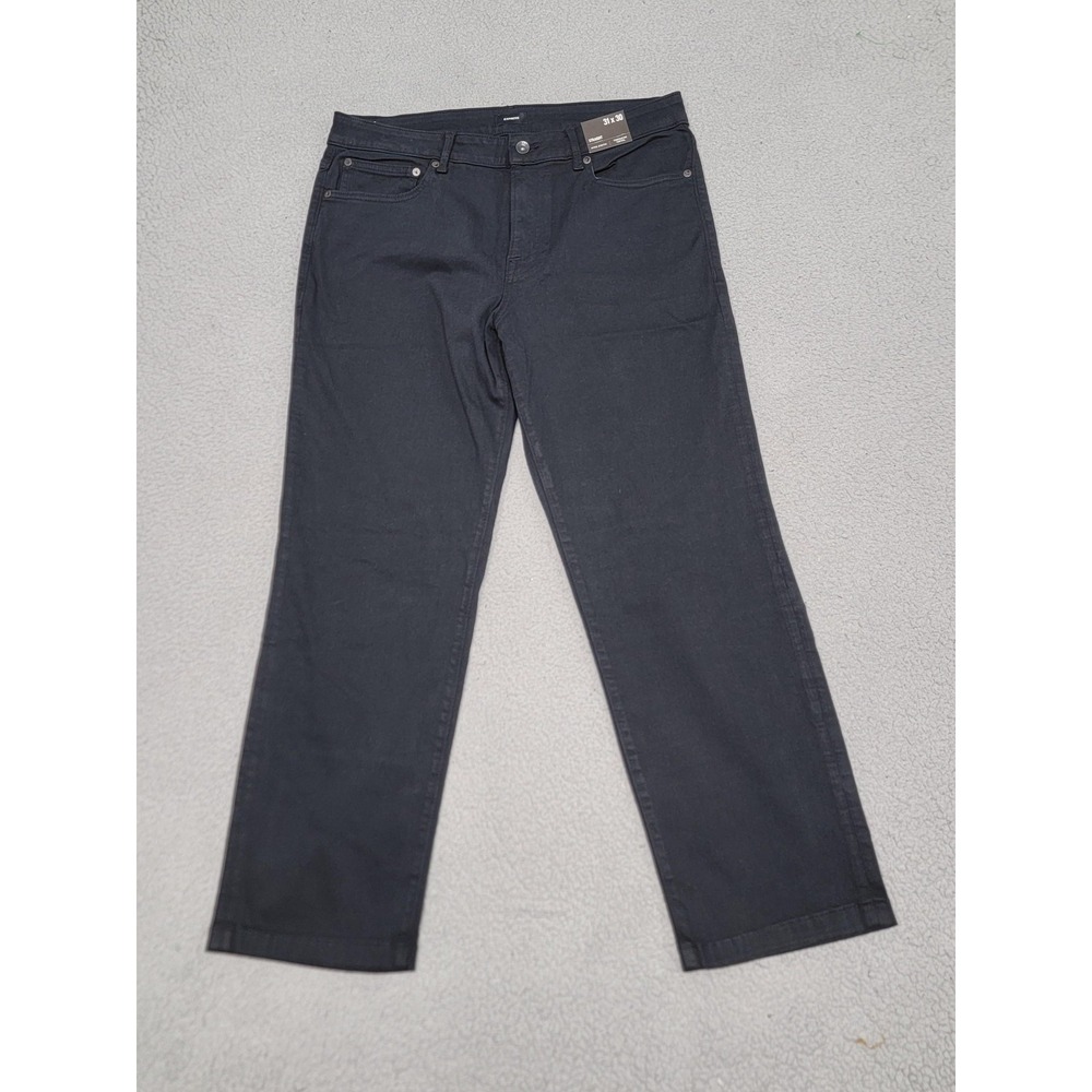 Express Jeans Mens 31x30 (Fits 34x29) Black Straight Stretch Temperature Control